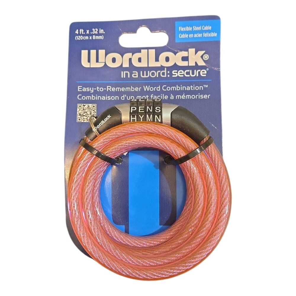 WordLock Pink Flexible Steel Cable  Bike Lock